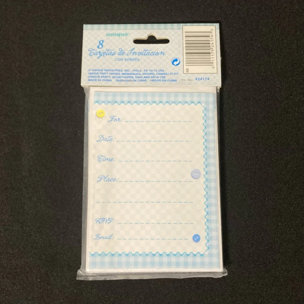 ⭐️ Unique Industries Blue Baby Shower Invitations And Envelopes Set of 8